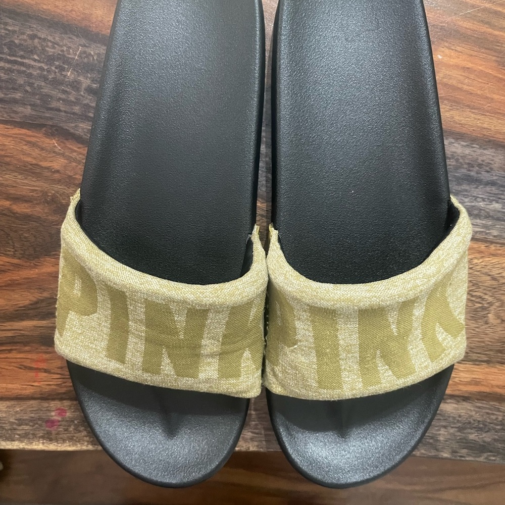 PINK Victoria's Secret Black and Gold Sandals